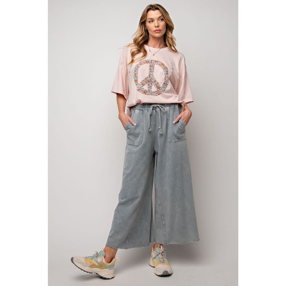 Washed Terry Knit - Wide Pants - Teal - Picture 5 of 8